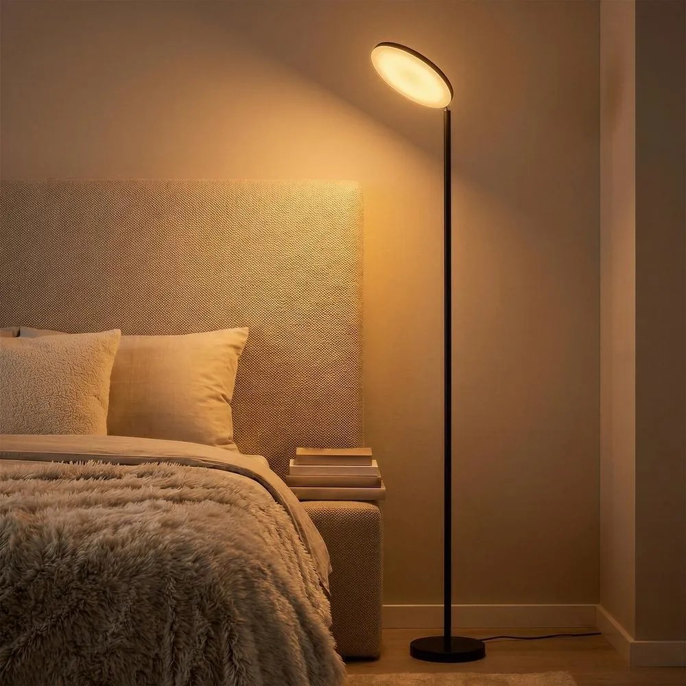 Candeeiro de pé 25 x 25 x 176 cm LED de 30 W, cabeça giratória, candeeiro de pé com comando à distância preto