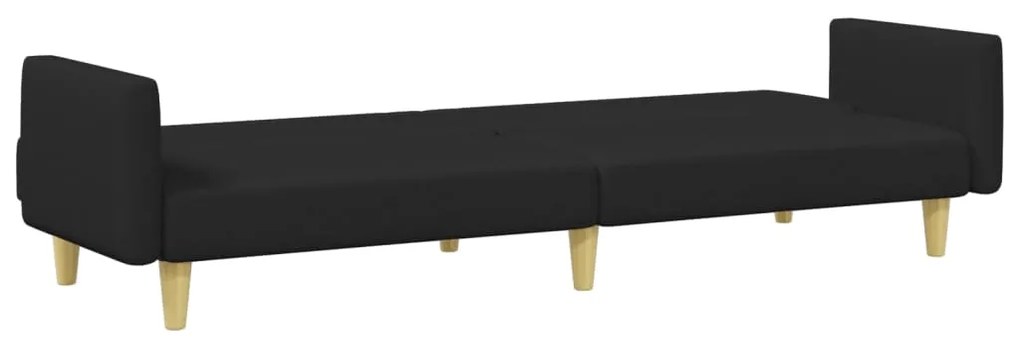Sofá-cama de 2 lugares com apoio de pés tecido preto