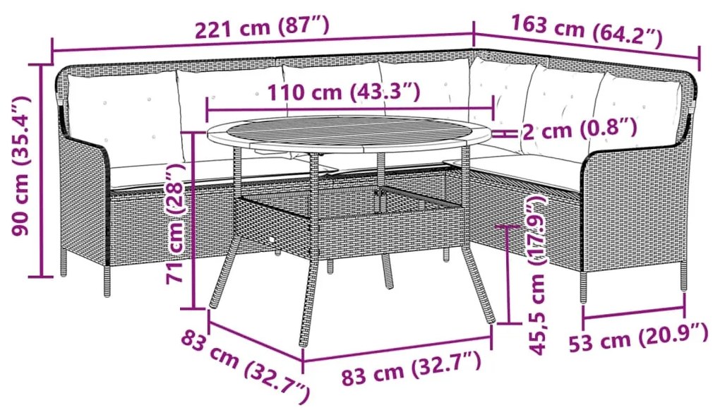 2 pcs conjunto de sofás p/ jardim com almofadões vime PE bege