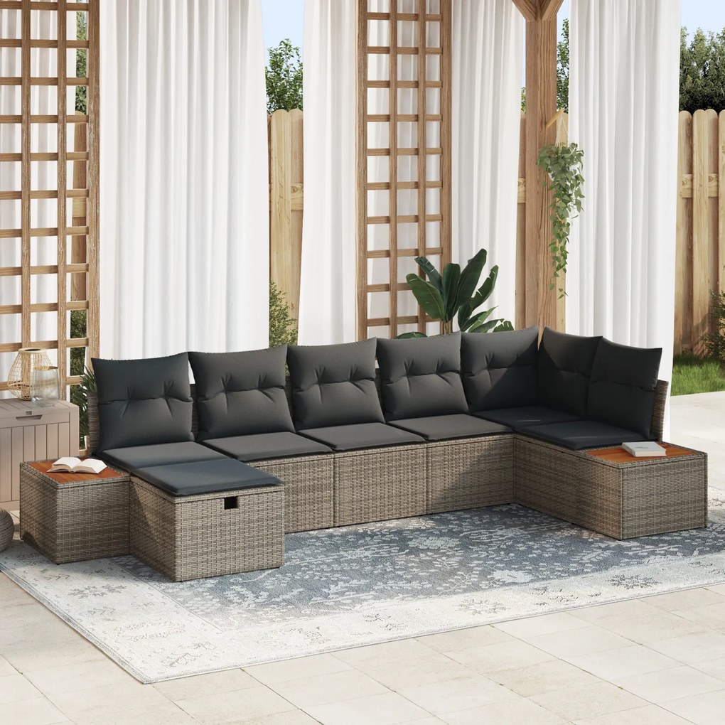 Conjunto de Sofás de Jardim com Almofadas Cinza Rattan Sintético