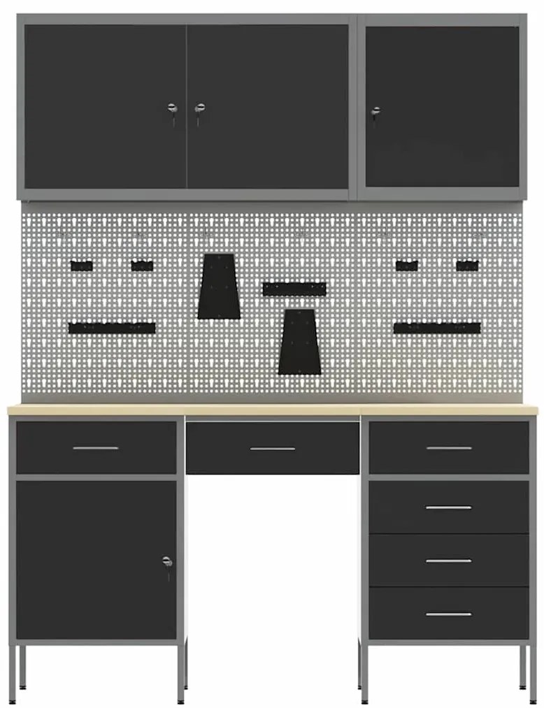 Conjunto de Armário de Trabalho e Painel de Ferramentas vidaXL com 8 P