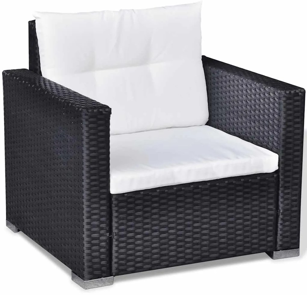 6 pcs conjunto lounge de jardim c/ almofadões vime PE preto