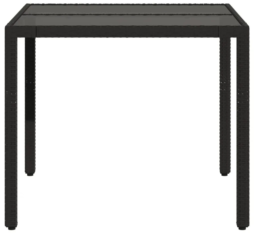 Mesa de jardim com tampo de vidro 90x90x75 cm vime PE preto