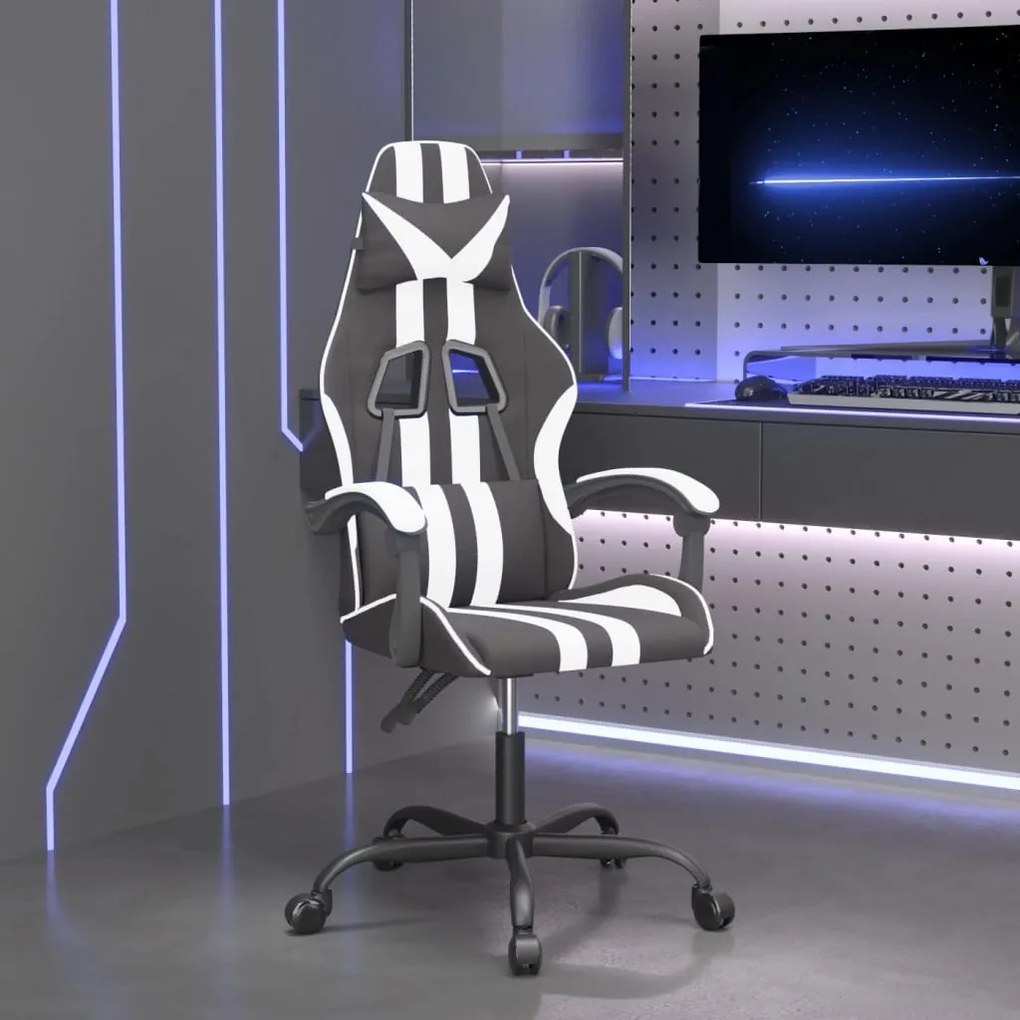 vidaXL Cadeira gaming couro artificial preto e branco
