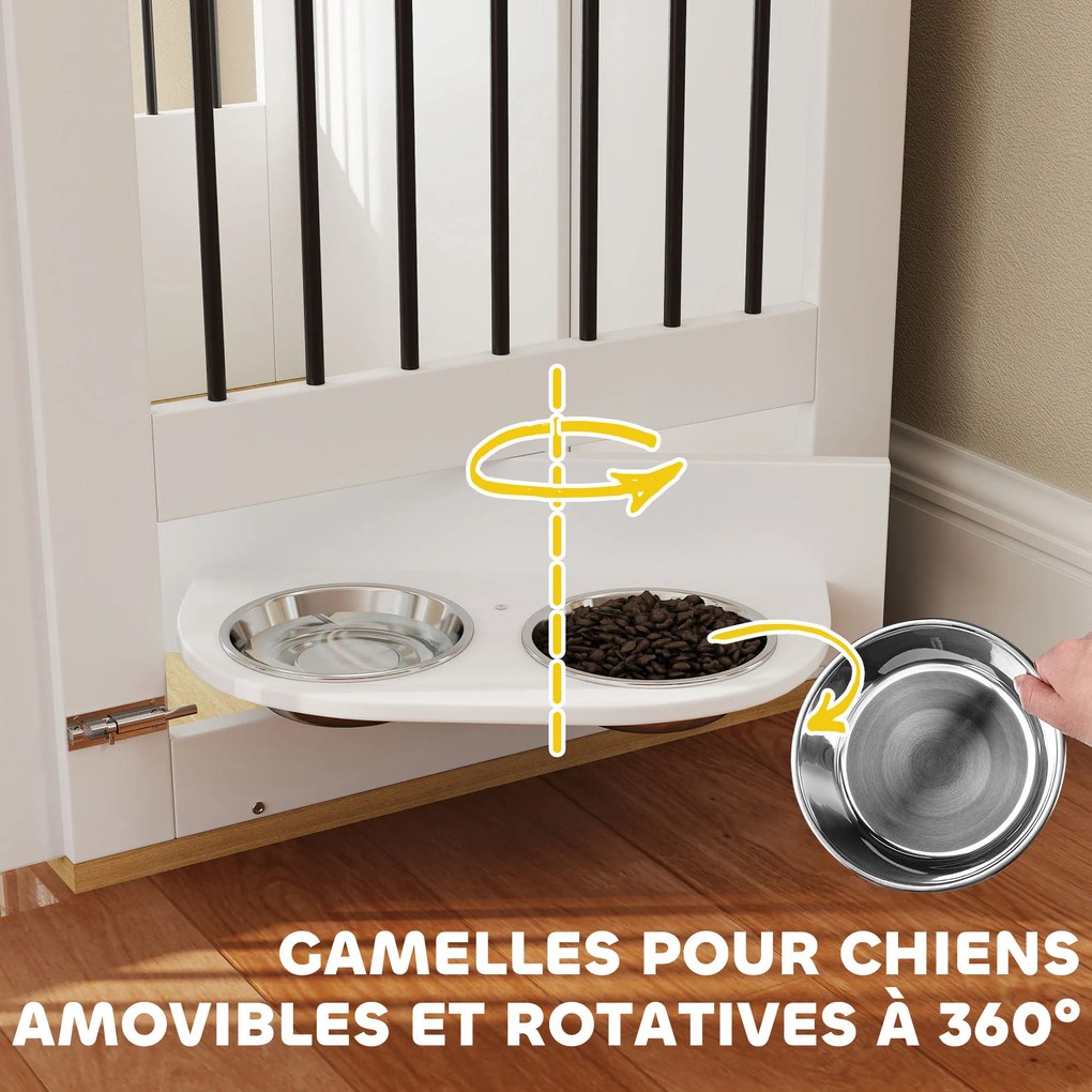 Gaiola para cães, comedouros removíveis com rotação de 360°, 2 portas, para cães de tamanho médio, 80 x 55 x 71,5 cm, branca