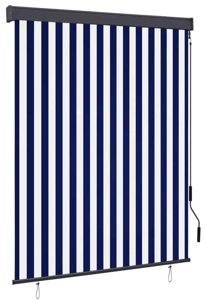 Estore de rolo para exterior 140x250 cm azul e branco