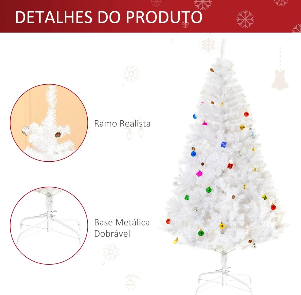 HOMCOM Árvore de Natal Artificial 180cm com 930 Ramos de PVC 48 Decora