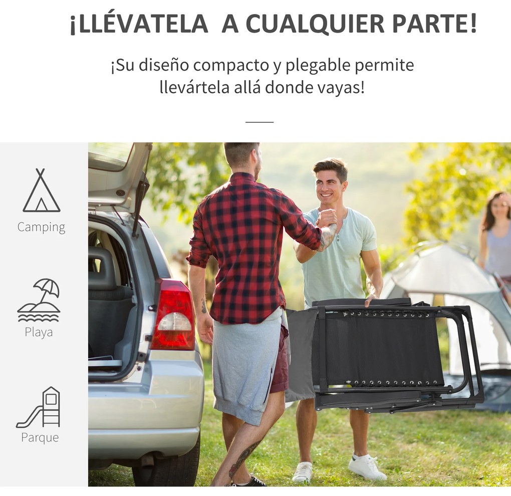 Outsunny Cadeira reclinável dobrável com almofada removível acolchoado de textilene Porta-copos para pátio jardim praia Carga 150 kg 90x65x110 cm Cinza