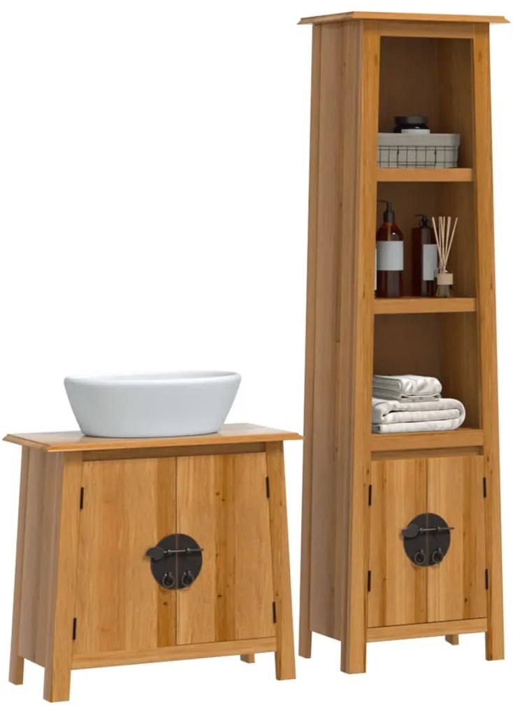 2 pcs conjunto móveis p/ casa de banho madeira de pinho maciça