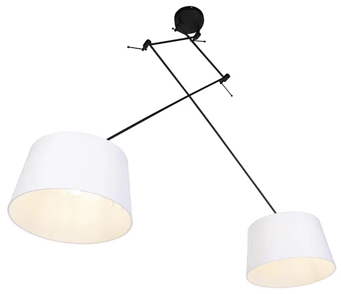 Candeeiro de suspensão preto com abajures de linho branco 35 cm 2 luzes - Blitz Moderno