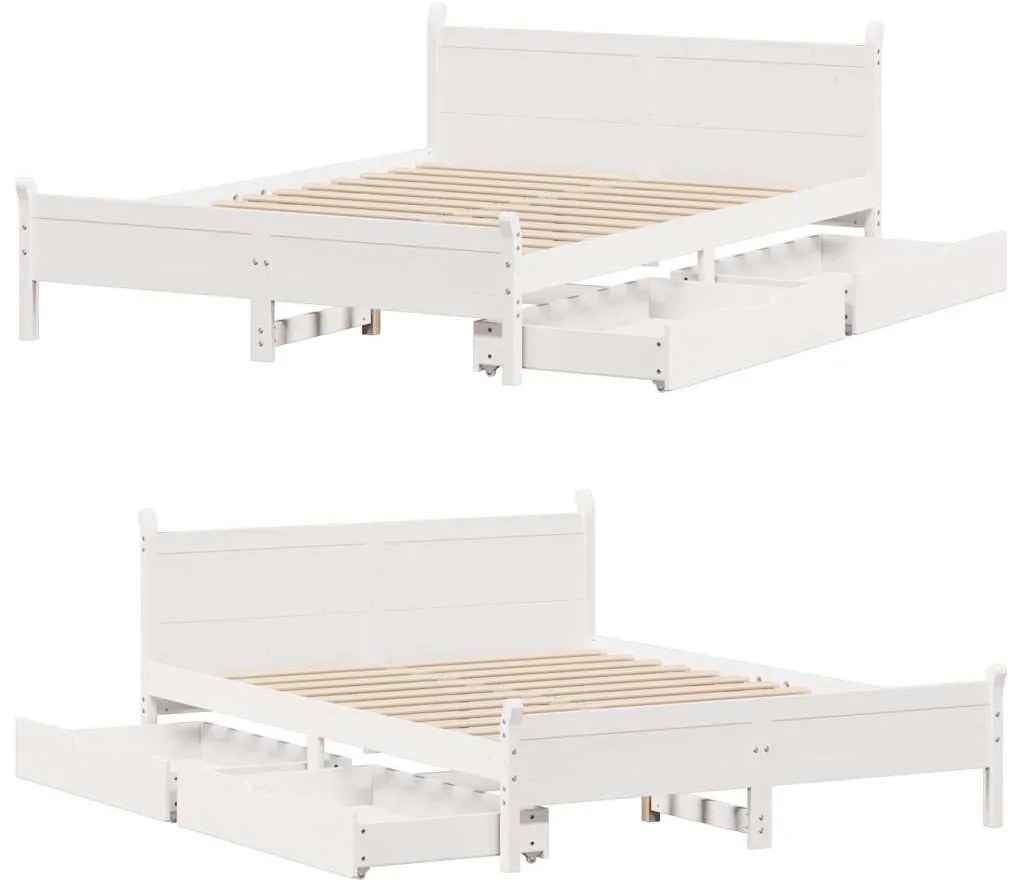 Cama sem colchão 120x200 cm madeira de pinho maciça branco