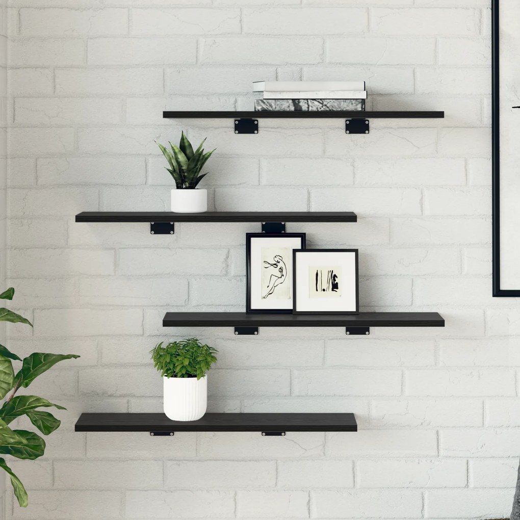 Conjunto de 4 Prateleiras de Carvalho Preto - 60x20x1,5 cm, Feitas com