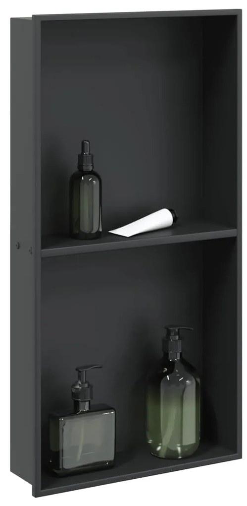 vidaXL Nicho parede p/ duche 32x62x9 cm aço inoxidável preto mate