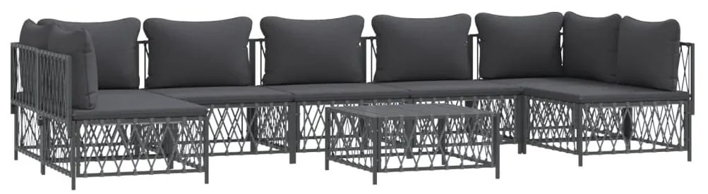 8 pcs conjunto lounge de jardim com almofadões aço antracite