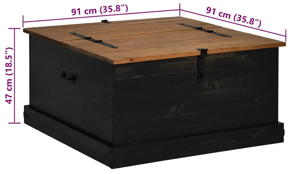 Caixa de arrumação HALDEN 91x91x47 cm pinho maciço preto