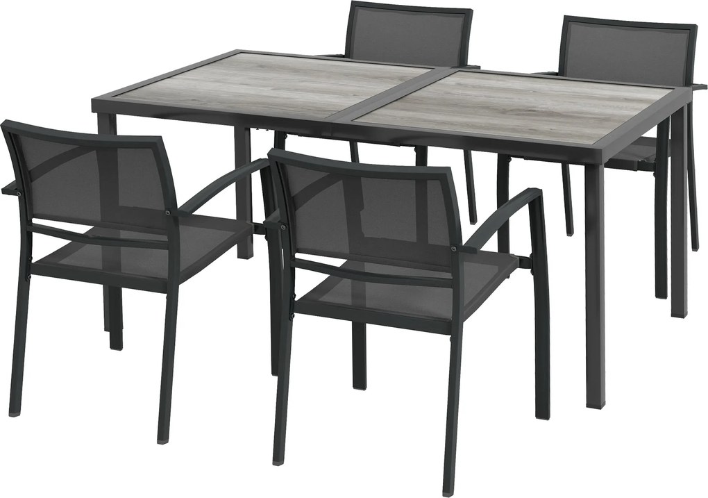Outsunny Conjunto de móveis de jardim, 1 mesa, 4 cadeiras, 150 x 87 x 72 cm, Cinza | Aosom Portugal