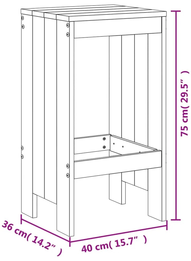 Bancos de bar 2 pcs 40x36x75 cm madeira de pinho maciça cinza