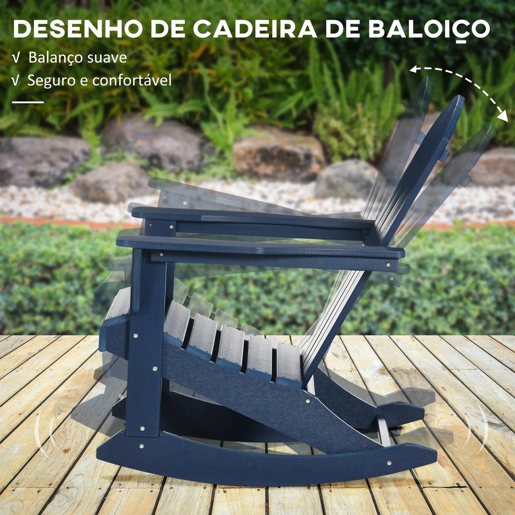 Outsunny Cadeira Adirondack Baloiço de Jardim Baloiço para Exterior Estilo Adirondack de HDPE para Varanda Pátio Carga Máxima 120kg 73,5x93x91,5cm Azul Escuro