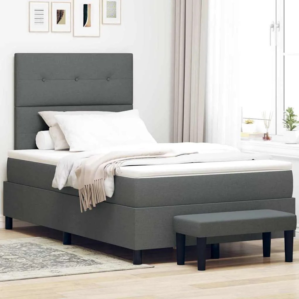 vidaXL Cama Box com colchão Cinza Escuro 120 x 190 cm tecido