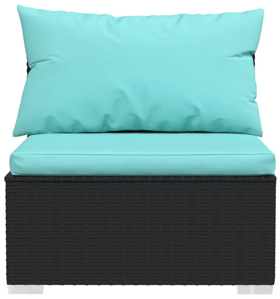 6 pcs conjunto lounge de jardim c/ almofadões vime PE preto