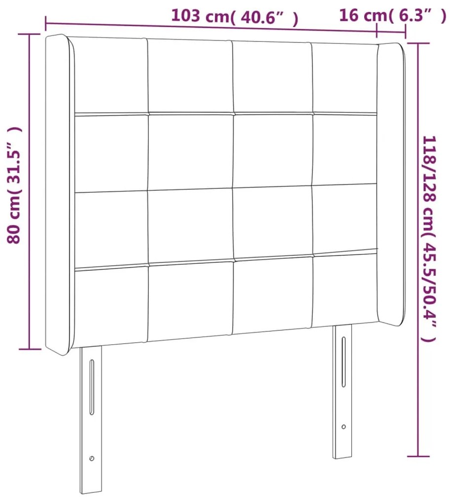 Cabeceira cama c/ luzes LED tecido 103x16x118/128cm cinza-claro