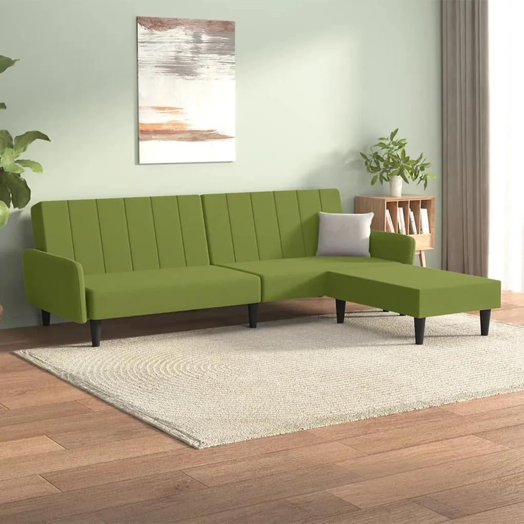 Sofá-cama de 2 lugares com banco veludo verde-claro