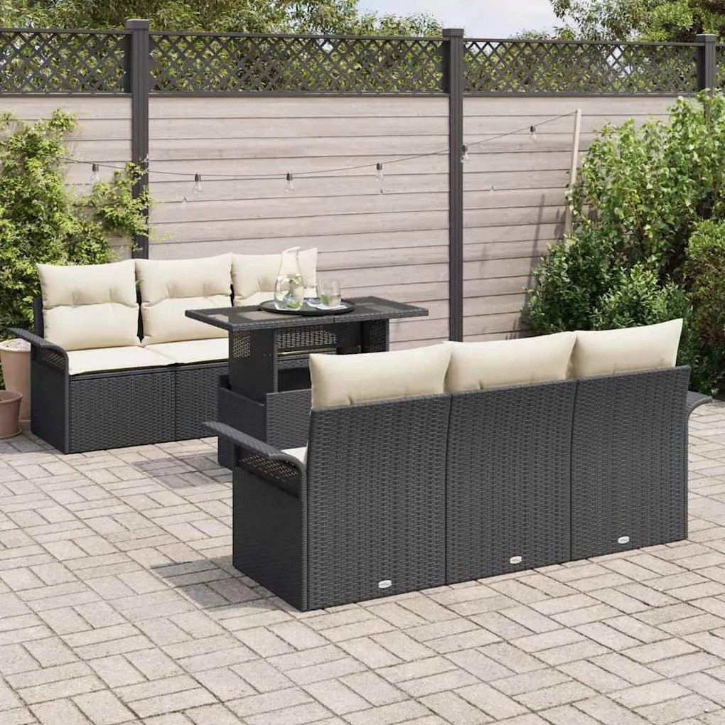 Conjunto de Sofá de Jardim vidaXL 7 Peças com Almofadas Rattan Poliést