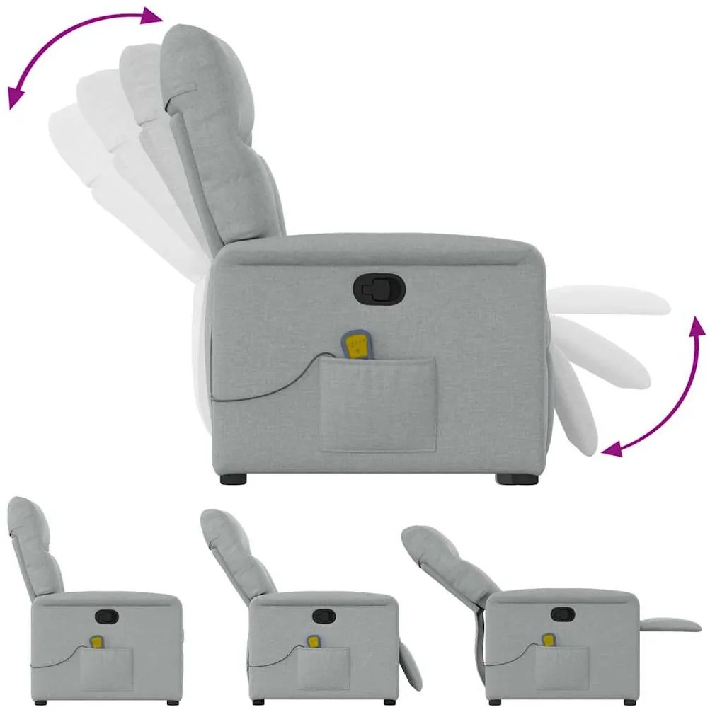 Poltrona de massagens reclinável tecido cinzento-claro