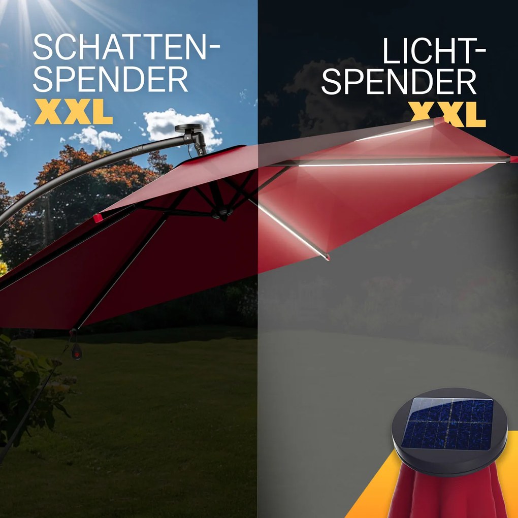 Chapéu de sol solar com LED Mali Ø330cm Proteção UV 30+ vermelho