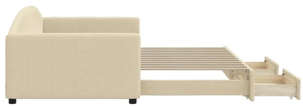 Sofá-cama com gavetão e gavetas 100x200 cm tecido cor creme