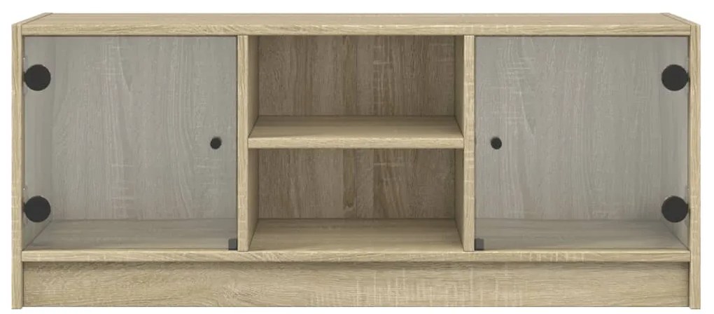 Móvel de TV c/ portas de vidro 102x37x42 cm carvalho sonoma