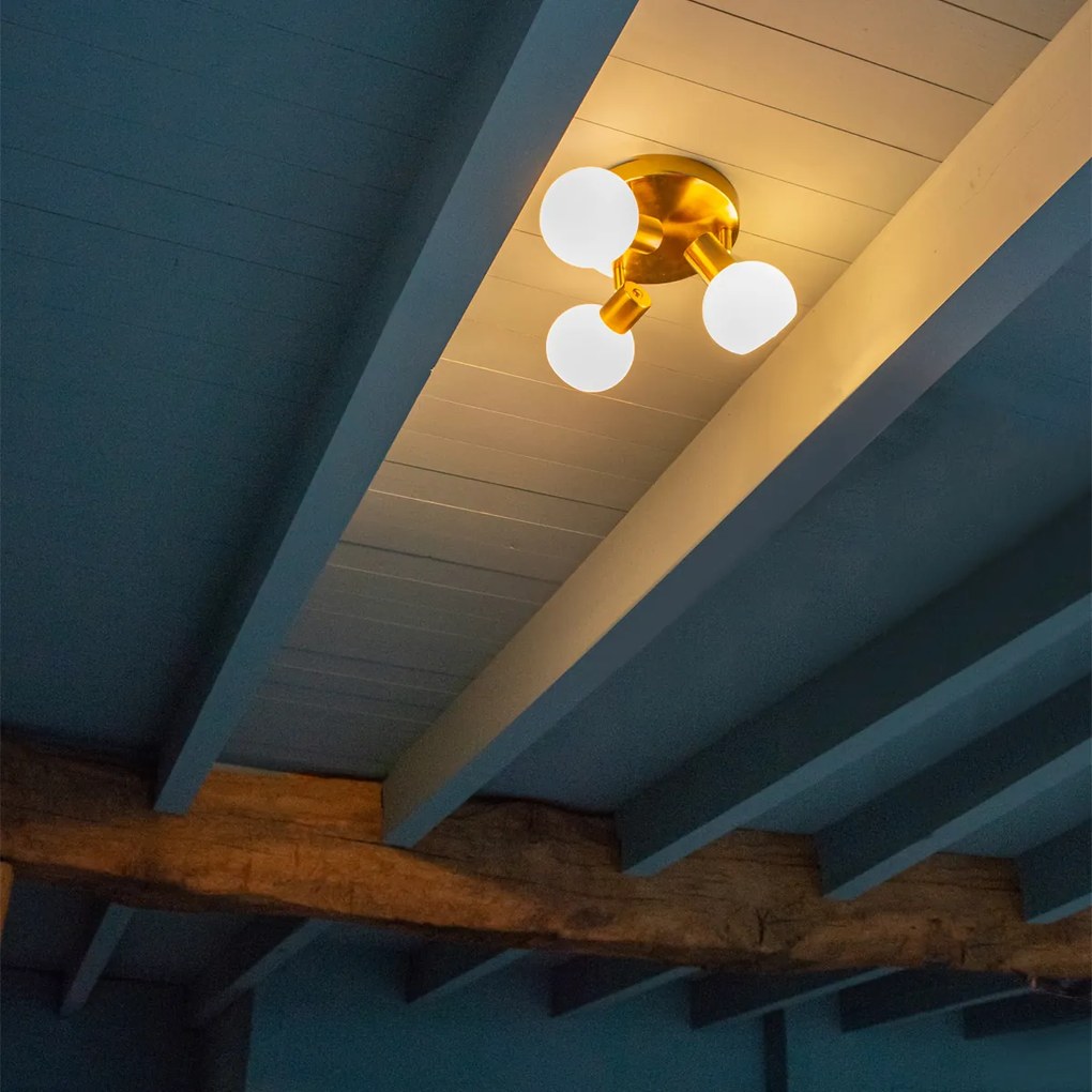 Candeeiro de teto spot dourado com vidro opal 3 luzes ajustável - Anouk