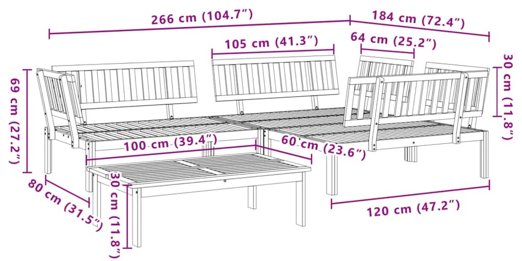 4 pcs conjunto de móveis de paletes p/ jardim acácia maciça
