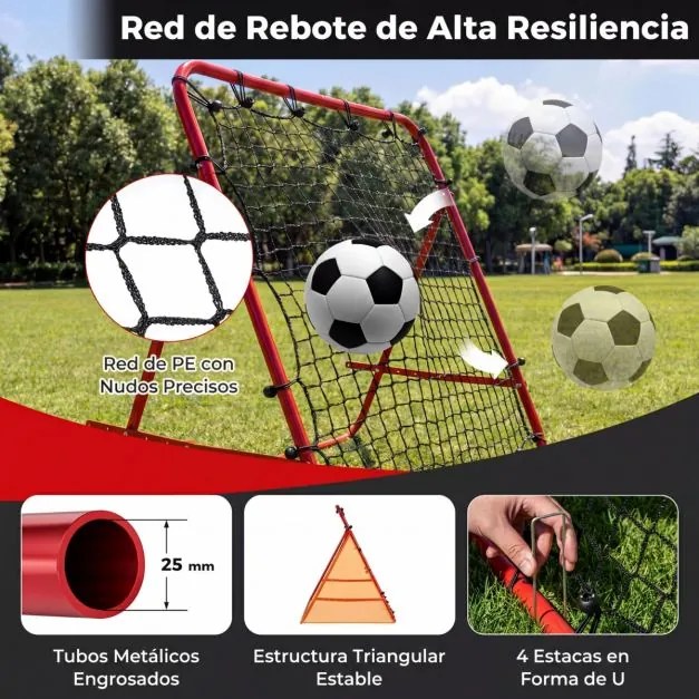 Rede dobrável ajustável para futebol ideal para treinar remates e passes – Equipamento desportivo para balizas de exterior – Vermelha