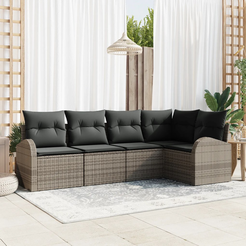 Conjunto de Sofá de Jardim vidaXL de 5 peças com Almofadas Cinzas Ratt