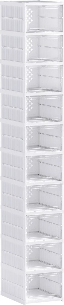 HOMCOM Sapateira Dobrável Slim Modular com 10 Compartimentos para Sapatos, Sapateira Compacta com Painel Transparente, Sem Montagem, Branco | Aosom Portugal