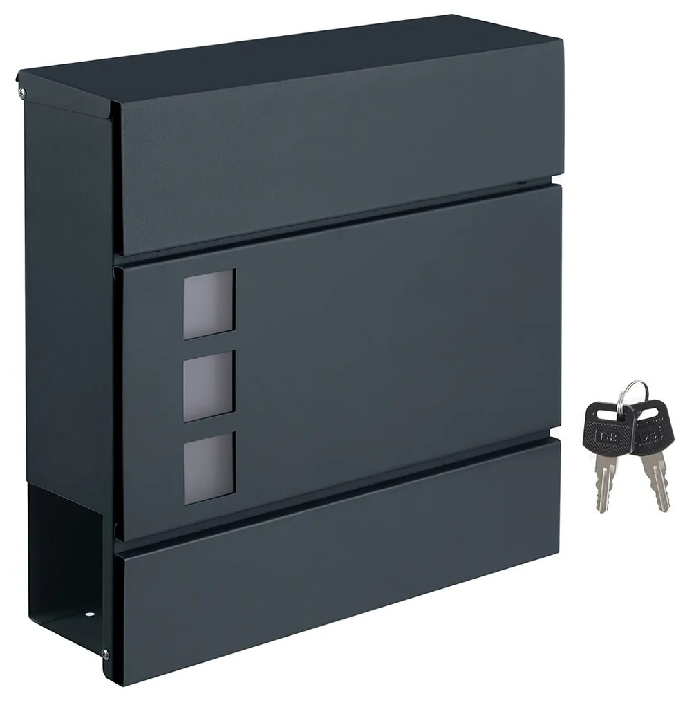Caixa de correio moderna SONGMICS, caixa de correio com fechadura de parede e porta-jornais, fácil de instalar, cinza antracite GMB052G01
