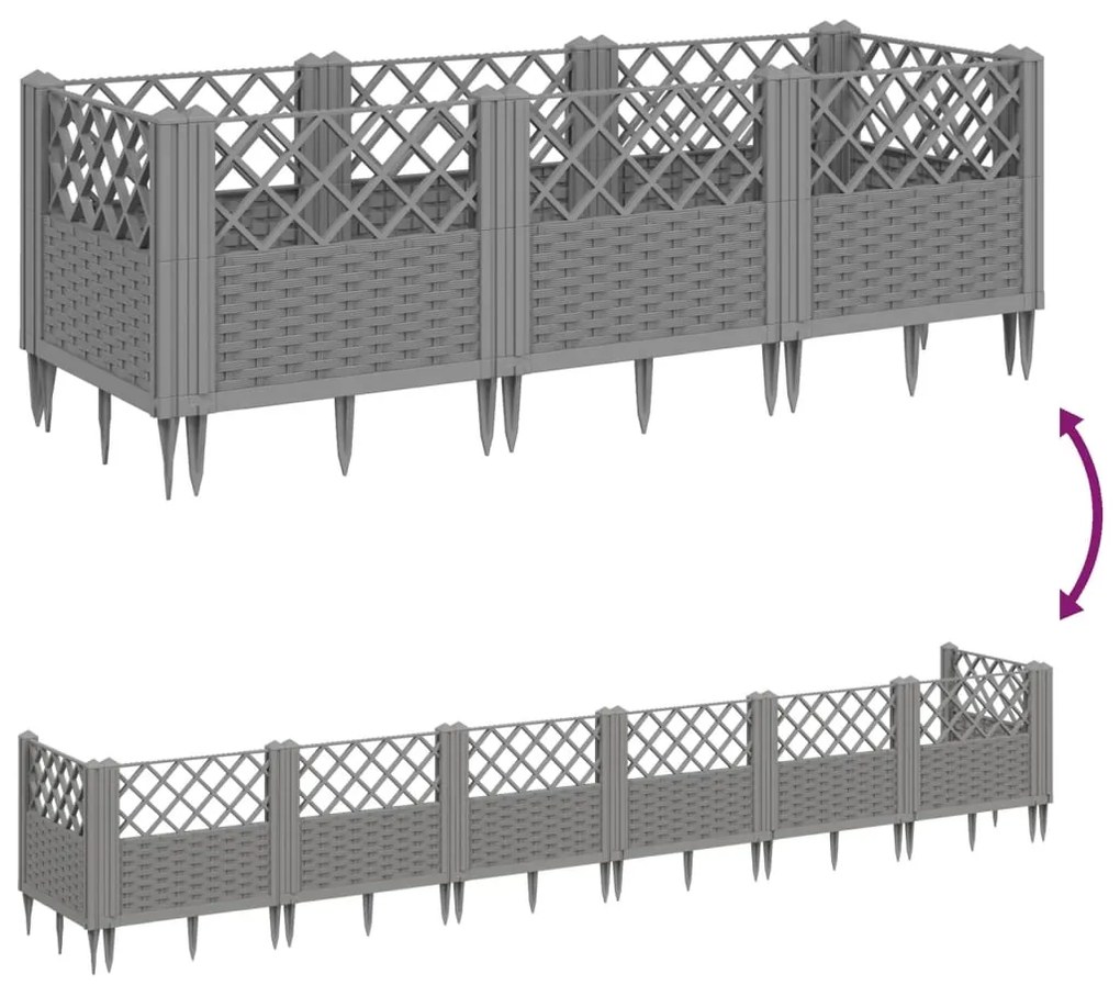 Vaso/floreira jardim c/ estacas 123,5x43,5x43,5 cm cinza-claro