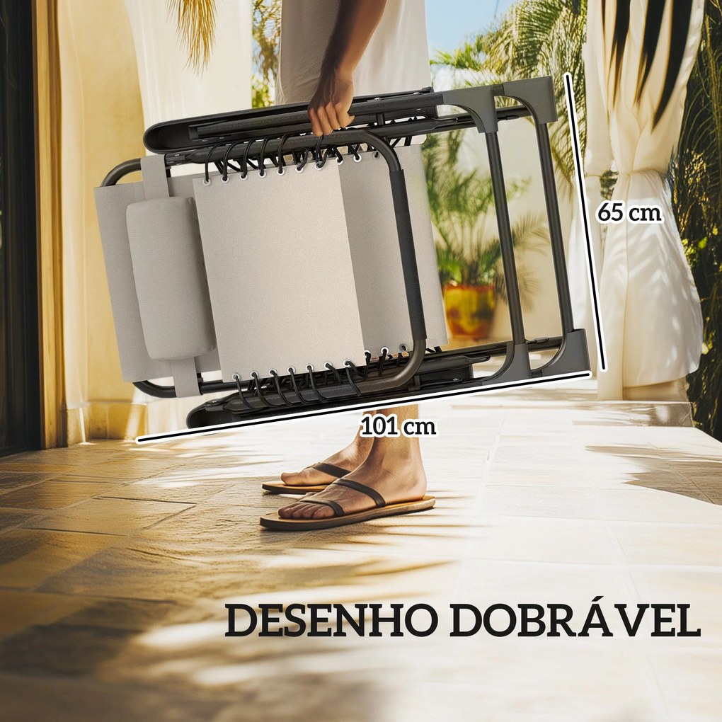 Conjunto de 2 Espreguiçadeiras Jardim Dobráveis com Mesa Auxiliar Port