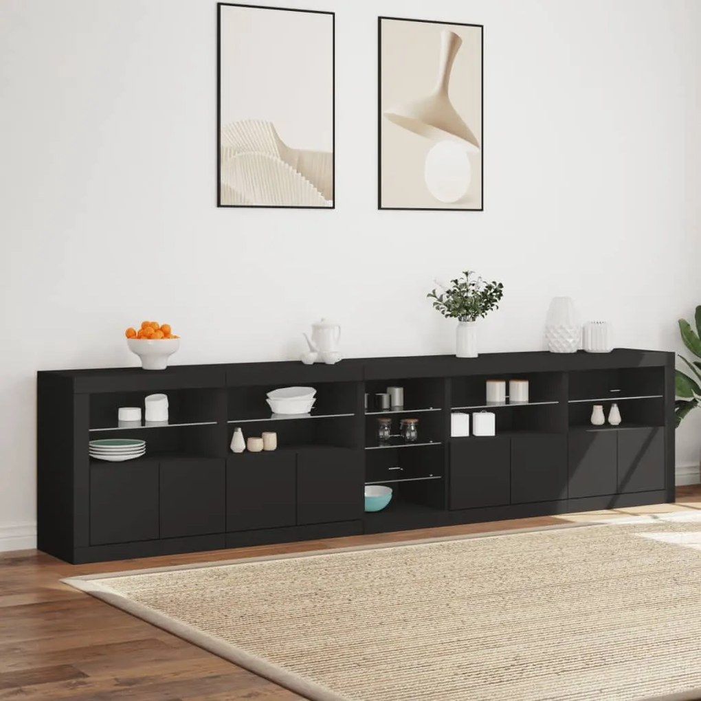 Aparador com luzes LED 283x37x67 cm preto