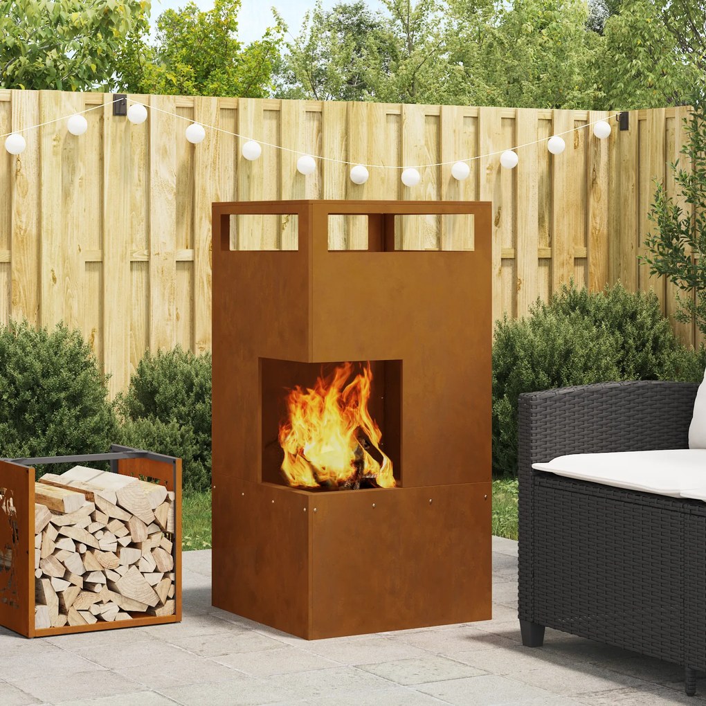 vidaXL Fogueira 50x50x100 cm Aço Corten