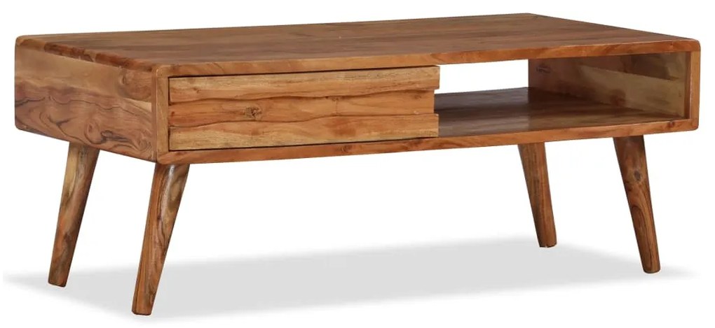 Mesa de centro madeira maciça com gaveta esculpida 100x50x40 cm