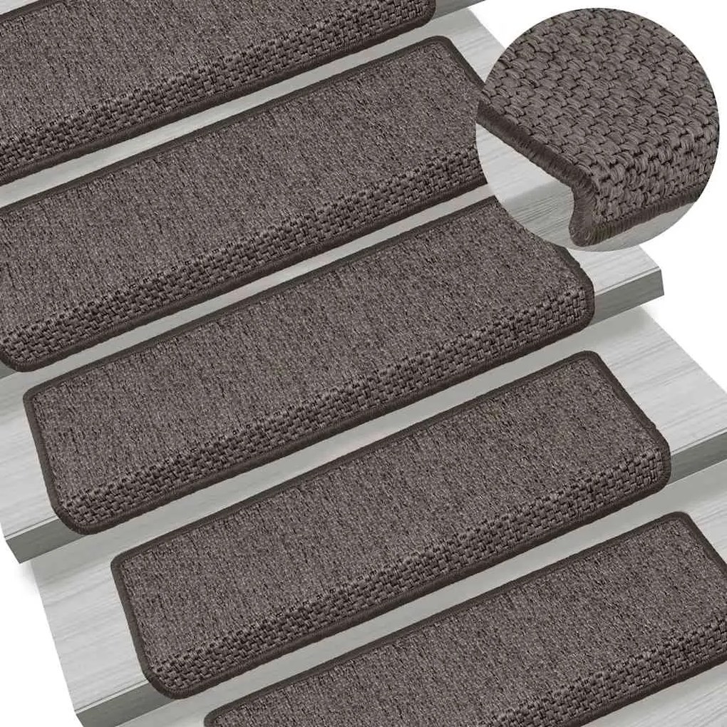 Tapetes escada adesivos aspeto sisal 15pcs 65x21x4 cinza e bege