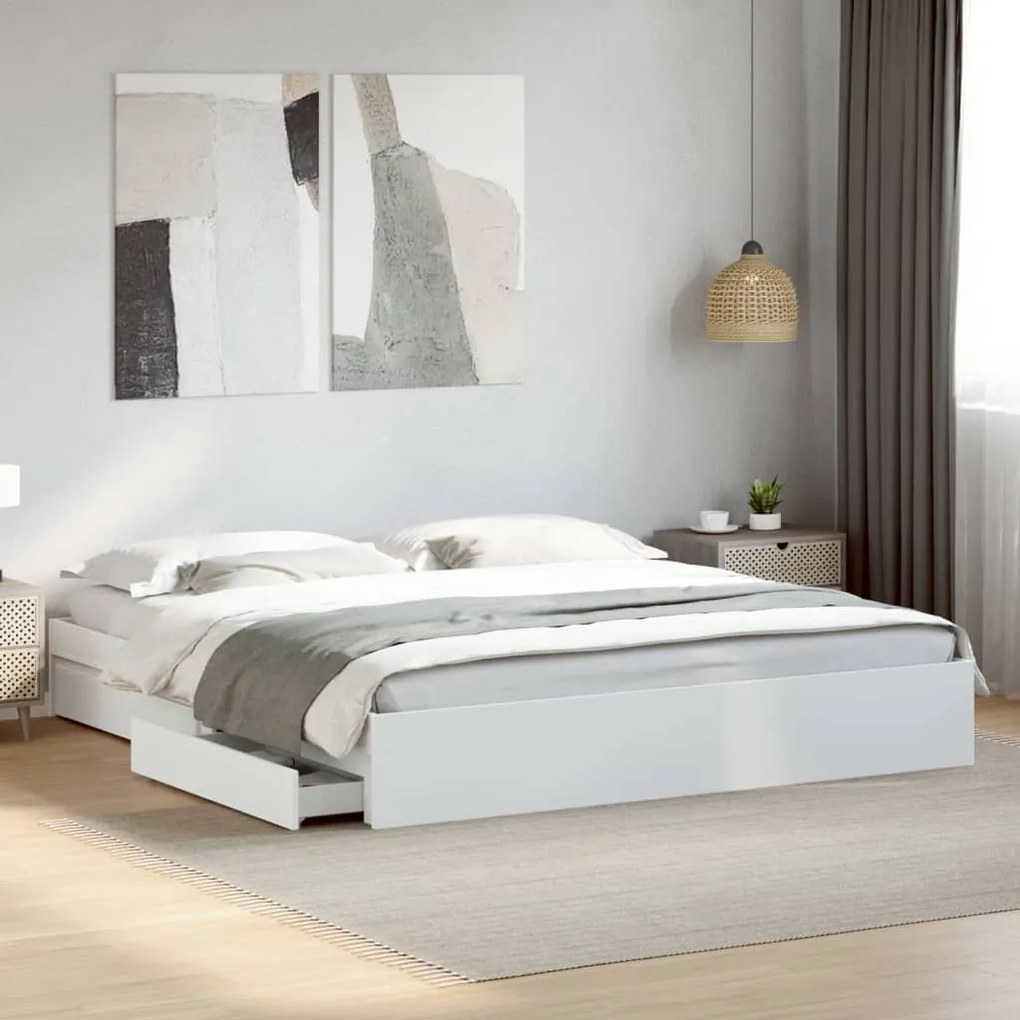 vidaXL Estrutura de cama c/ gavetas 200x200cm derivados madeira branco
