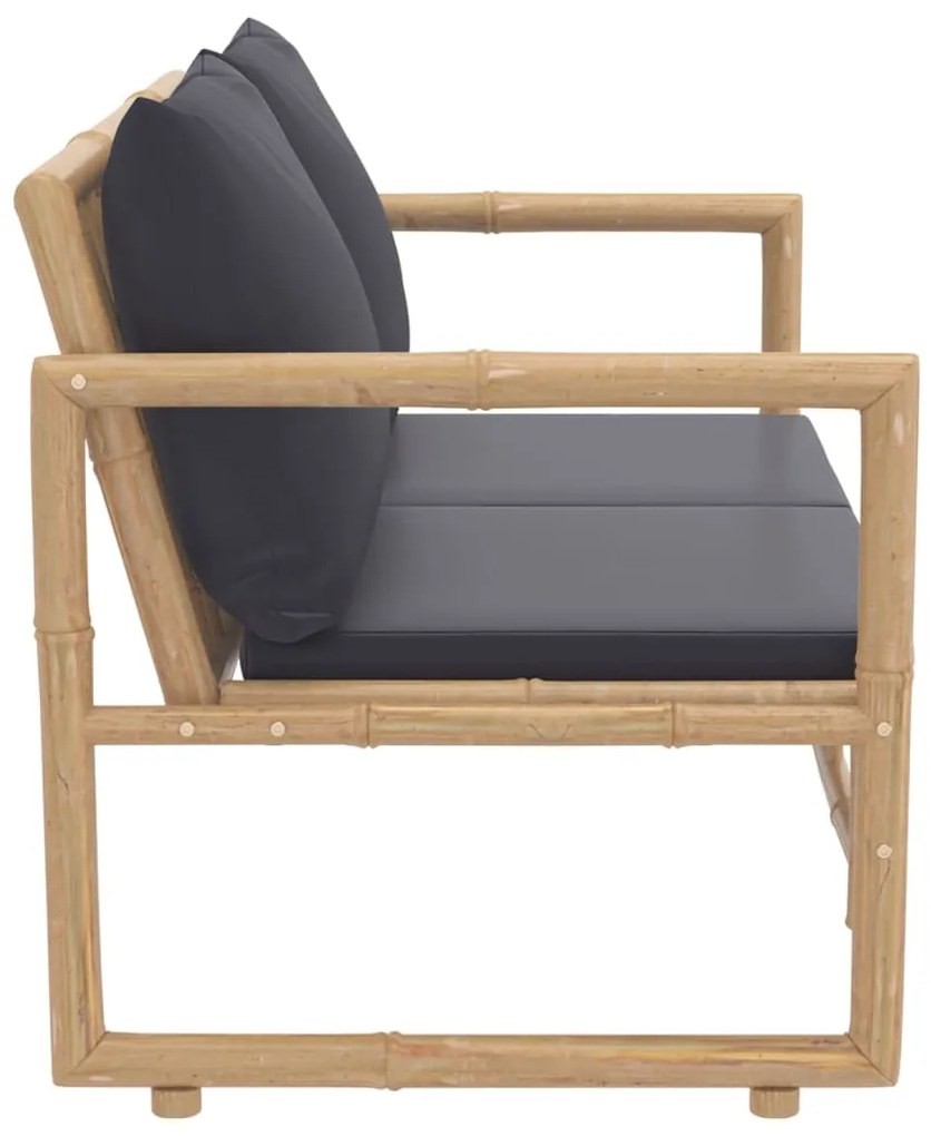 2pcs conj. lounge de jardim bambu c/ almofadões cinzento-escuro