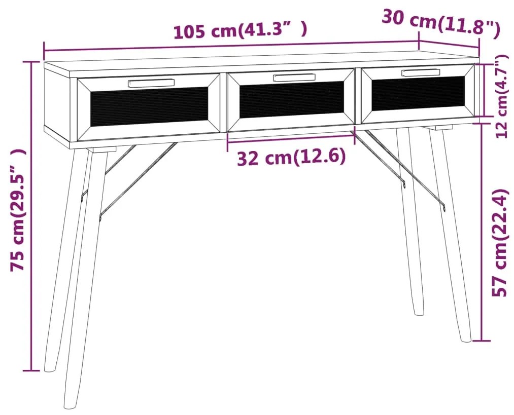 Mesa consola 105x30x75 cm pinho maciço e vime natural branco