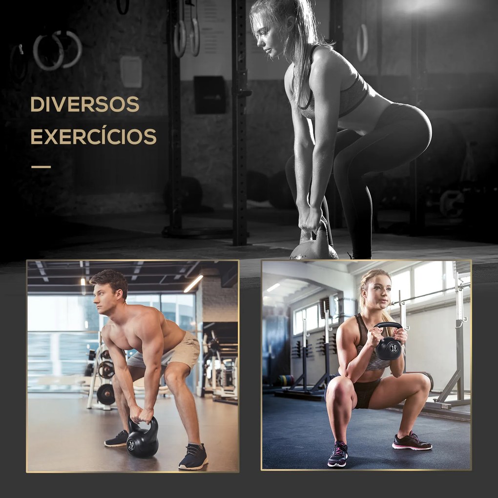 Peso Russo de 8 kg Kettlebell Preenchido de Areia com Punho Largo e Antiderrapante para Trenos em Casa 22x17x24 cm Preto