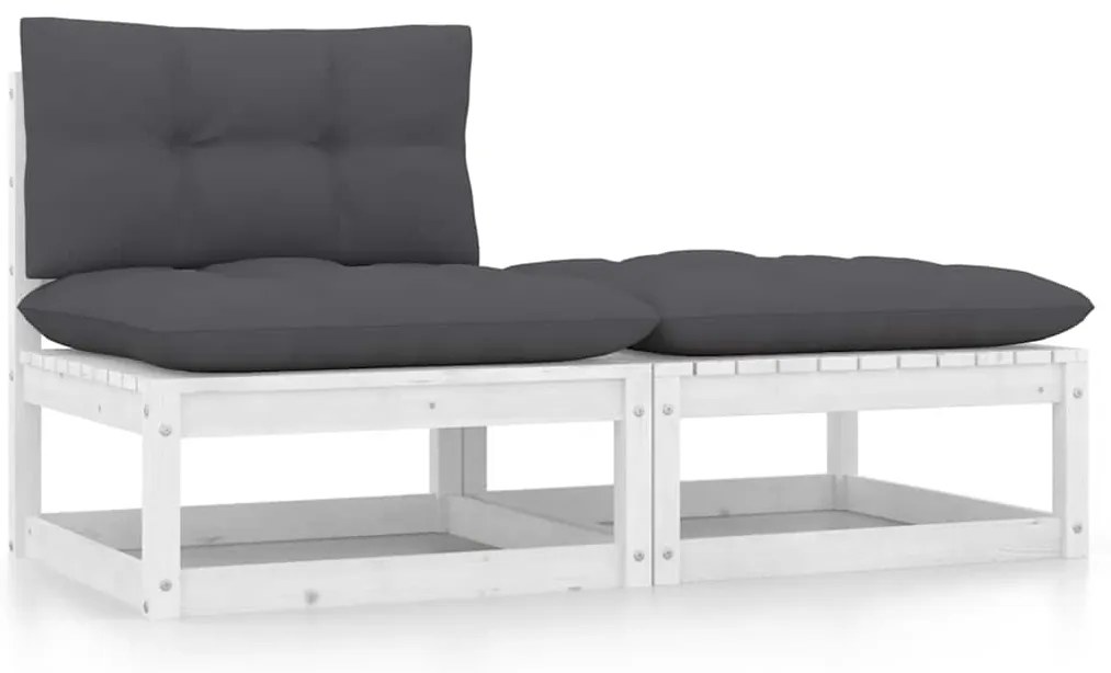 2 pcs conjunto lounge jardim c/ almofadões pinho maciço branco