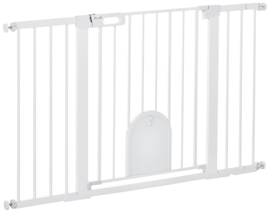 Barreira de Segurança de Animais de Estimação para Escadas e Portas com Aberturas de 75-131 cm com 3 Extensões Branco