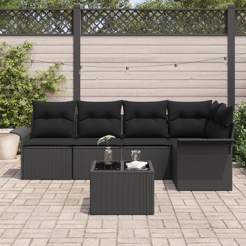 Conjunto de Sofá de Jardim de 6 Peças com Almofadas Bege Rattan Polimé